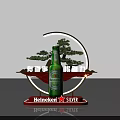 Heineken Silver Beer Bottle On Decorative Display Stand With Red Base And Ring Design