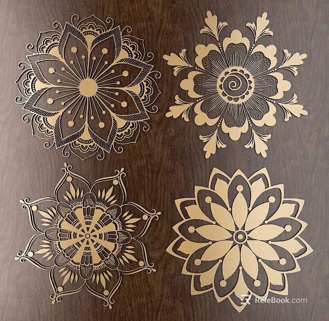Intricate Floral Carvings On Wooden Background With Symmetrical Ornate Patterns 3d model 
