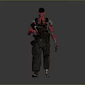 Red Humanoid Character Standing With Mechanical Arm Tactical Gear And Gun