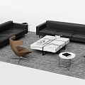 Modern Interior Sofa and Coffee Table Set with Black Sofas White Marble Table Brown Chairs 3d model