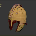 Ancient Golden Helmet With Ornate Gemstone Decorations And Red Accents