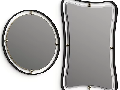 Modern Round And Irregular Shape Mirrors With Black Frame And Metal Accents 3d model