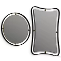 Modern Round And Irregular Shape Mirrors With Black Frame And Metal Accents
