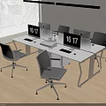 Modern Office Desk Workspace With Computers Office Chairs And Window Blinds 3d model