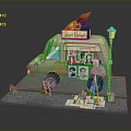 Street Portrait Cart With Decorative Brushes Street Lamp Stone Pavement And Easel Displays