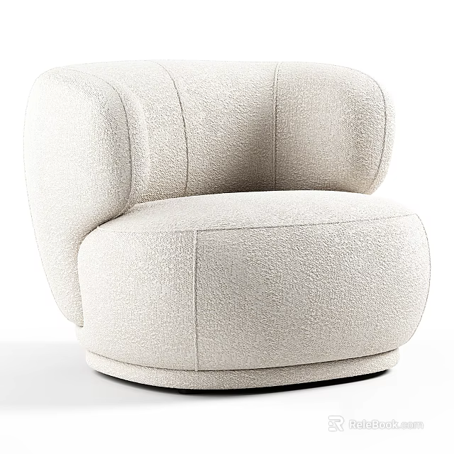 Modern Beige Single Sofa With Textured Fabric Cozy Seat And Round Armrest Design 3d model 