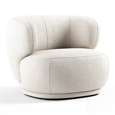 Modern Beige Single Sofa With Textured Fabric Cozy Seat And Round Armrest Design 3d model