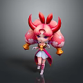 Cute 3D Cartoon Character With Pink Hair Red Horns White Dress And Golden Bells