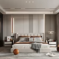 Modern Bedroom Interior Design With Accent Wall Bed Nightstands Table Lamp And Chair