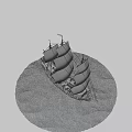 Medieval Naval Weaponry Mounted On Wooden Sailing Ship With White Sails Floating On Water