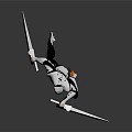 Game And Movie Character With Futuristic White Silver Armor Helmet Dual Swords In Dynamic Pose
