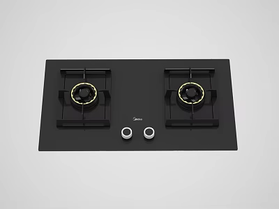 Modern Kitchen Appliance Black Gas Hob With Two Burners And Golden Rings 3d model