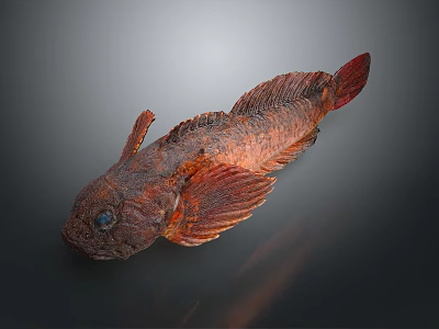 Vibrant Red And Brown Fish With Large Eyes And Distinctive Fins On Gray Gradient Background 3d model