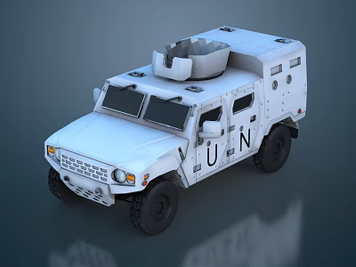 White UN Armored Vehicle With Roof Mounted Equipment And Military Design 3d model