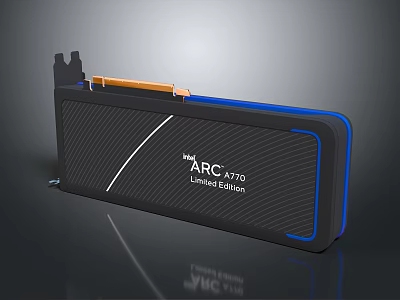 Intel ARC A770 Limited Edition Graphics Card Black Design With Blue Accents And Carbon Texture 3d model