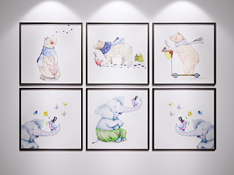 Nordic Animal Painting Cartoon Decorative Painting Hanging Painting 3d model