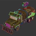 Olive Green Military Truck With Front Plow Roof Mounted Cannon And Tank Body