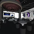 Modern Bar Interior With Round Tables Stools Ceiling Decor And Wall Art 3d model