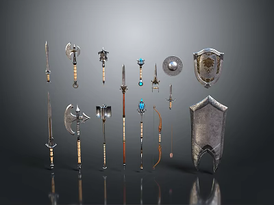 Medieval Weapon Collection Featuring Swords Axes Hammers Spears Bow And Shields 3d model