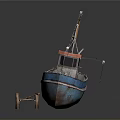 Vintage Fishing Boat With Red Roof Blue Hull And Crane For Water Transport