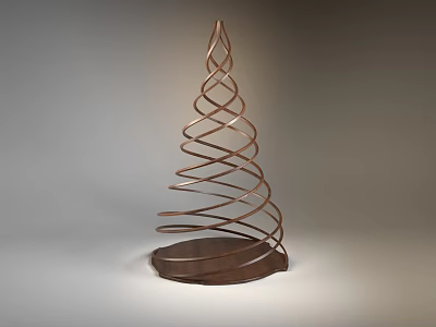 Modern Spiral Metal Tree Shaped Decorative Ornament Set with Circular Base 3d model