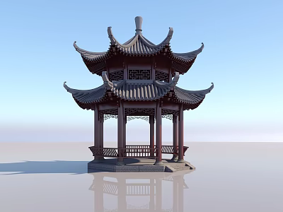 Traditional Chinese Pavilion With Multi Tiered Roof And Wooden Carved Details 3d model