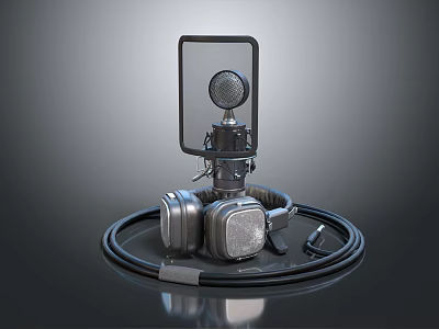 Studio Quality Headphones Audio With Professional Microphone And Coiled Cables 3d model