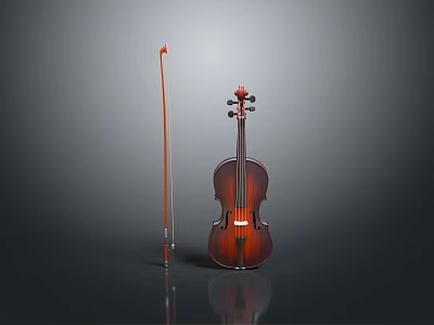 Classic Wooden Violin With Bow For Daily Musical Life Use 3d model
