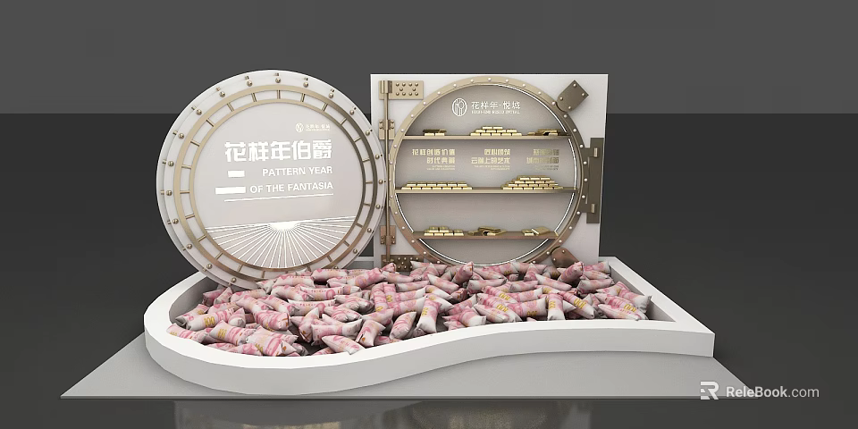 Centenary Seal Open Box With Gold Accents And Pink White Candies Inside 3d model 