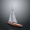 Wooden Sailboat With White Sail Brown Hull And Mast On Water