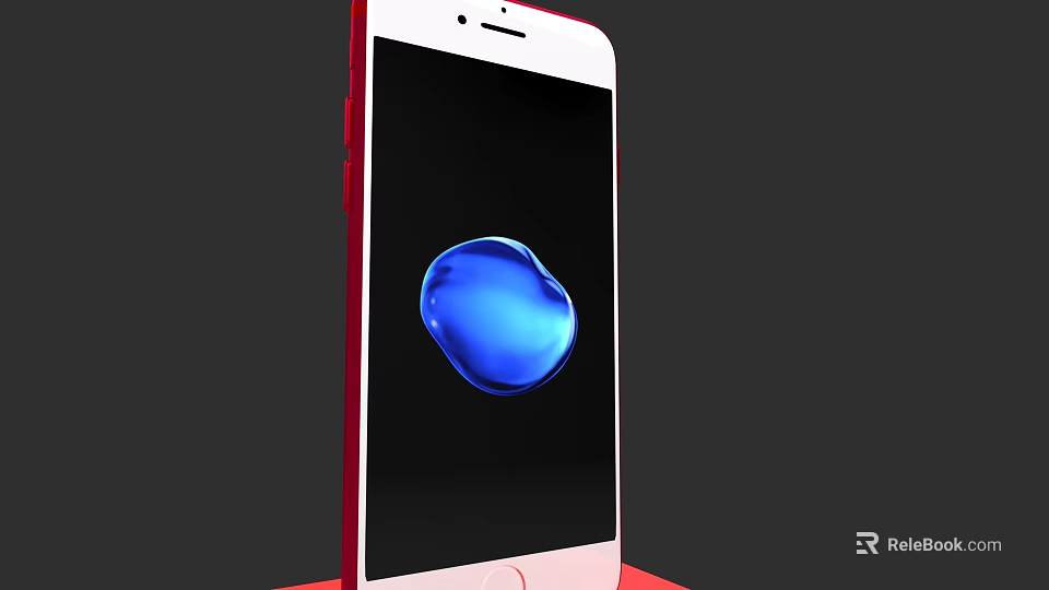 Red Frame Smartphone Displaying Blue Liquid Effect On Screen With Red Stand And Dark Background 3d model 