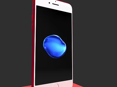 Red Frame Smartphone Displaying Blue Liquid Effect On Screen With Red Stand And Dark Background 3d model