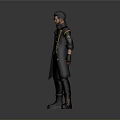Man Wearing Long Dark Coat With Yellow Accents Sunglasses Gloves And Boots