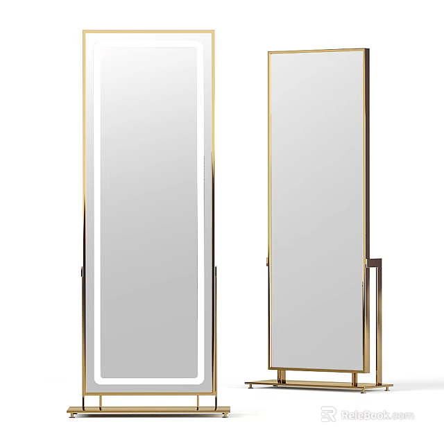 Two Modern Floor Standing Mirrors With Gold Frame And Sleek Design 3d model