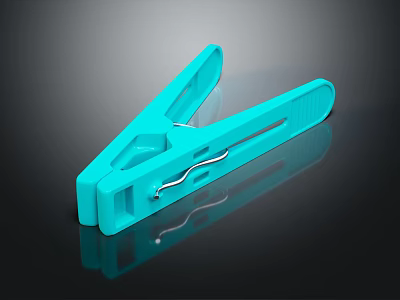 Essential Blue Plastic Household Clip With Spring For Drying Clothes 3d model