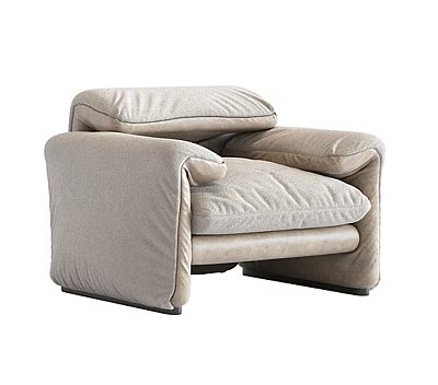 Beige Fabric Modern Single Sofa With Comfortable Cushioned Backrest And Armrests 3d model