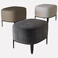 Contemporary Round Stools Design With Gray Velvet Beige Fabric And Brown Leather Upholstery