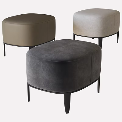 Contemporary Round Stools Design With Gray Velvet Beige Fabric And Brown Leather Upholstery 3d model