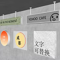 Road Facilities Featuring Wall Mounted Illuminated Signs With Various Shapes And Text Content 3d model