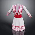 Ethnic Style White Dress With Long Sleeves Red Embroidered Patterns And Belt