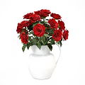 White Ceramic Vase With Fresh Red Roses And Green Leaves For Home Decoration