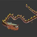 Traditional Chinese Dragon Artwork With Red Yellow Winding Body And Flame Details