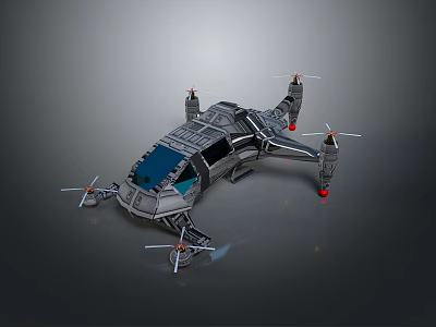 Advanced Metallic Gray Drone With Multiple Rotors Transparent Canopy And Propellers Design 3d model