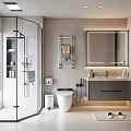 Modern Bathroom Interior Design With Glass Shower Enclosure Vanity Mirror Lighting And Toilet