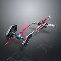 Starfighter Models With Black Hexagonal Wings And White Red X Design On Dark Reflective Background