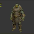 Game Movie Character Green Skin Muscular Orc With Brown Armor And Wrist Guards
