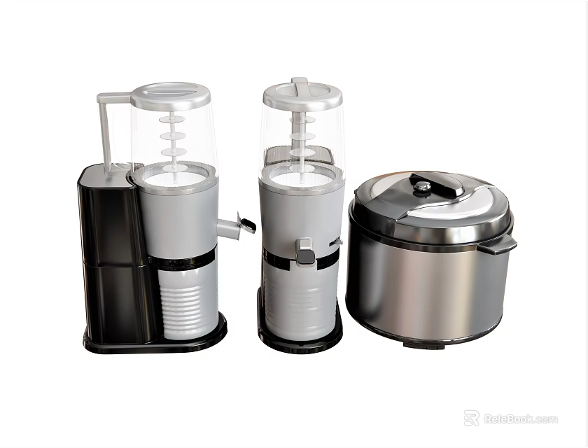 Modern Stainless Steel Kitchen Appliances Including Juicer Blender And Rice Cooker 3d model 