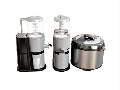 Modern Stainless Steel Kitchen Appliances Including Juicer Blender And Rice Cooker 3d model