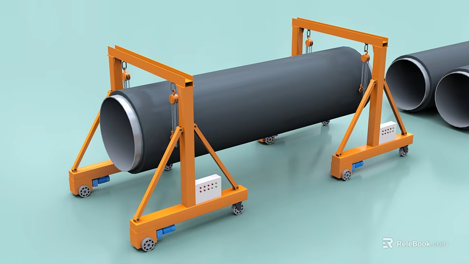 Industrial Pipe Handling Equipment With Mobile Support Frame And Wheeled Base 3d model 