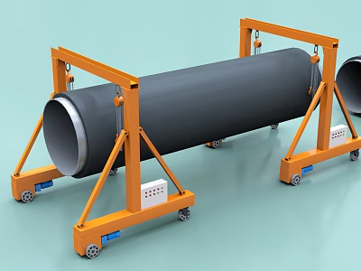 Industrial Pipe Handling Equipment With Mobile Support Frame And Wheeled Base 3d model